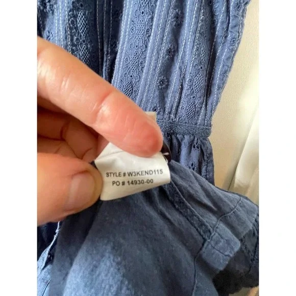 Prana Women's Kendell Eyelet Blue Cotton Mini Dress Medium - Picture 7 of 15